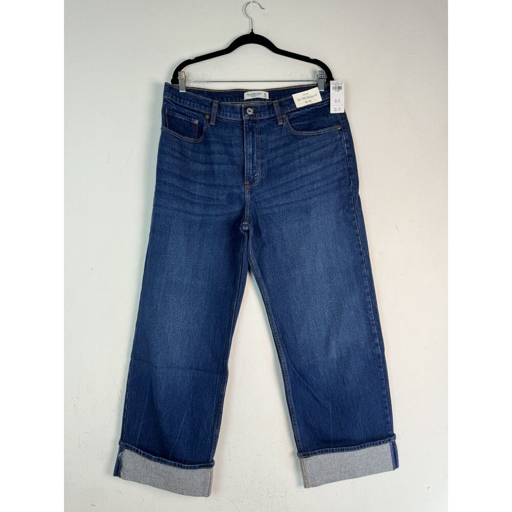 Abercrombie The 90's Straight Ultra High Rise Jeans Dark With Cuff Sz 32 14s New